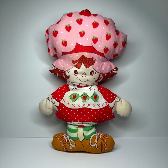 Vintage 1980s Handmade Strawberry Shortcake Pillow Red Pink Plush Doll 17" Retro - Picture 1 of 12